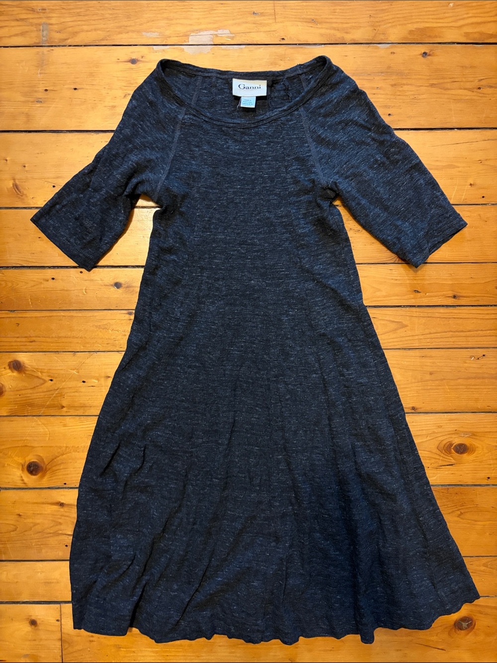 Ganni Dark Heather Black Midi A-Line Dress
